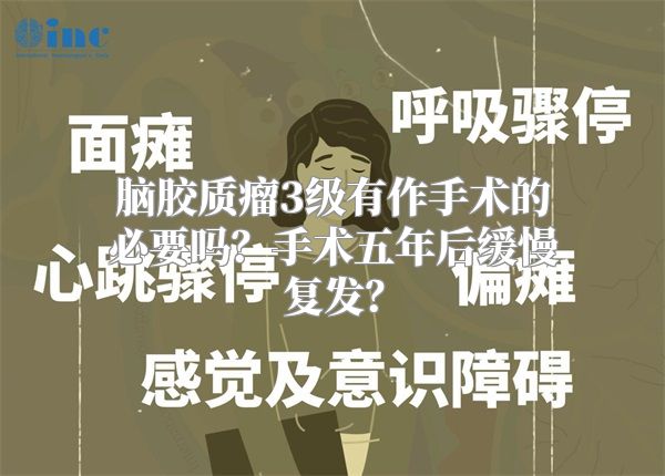 脑胶质瘤3级有作手术的必要吗？手术五年后缓慢复发？